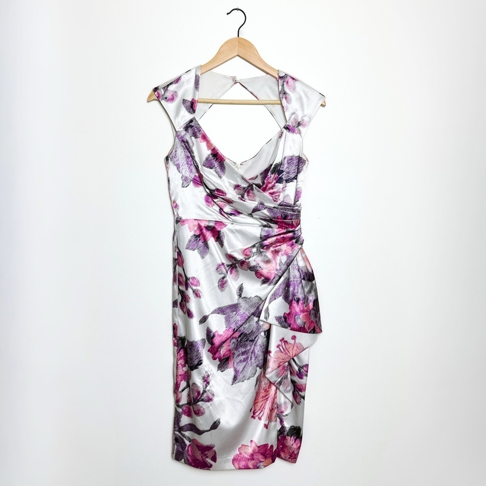 Maggy London Floral Satin Dress - Size 4 - Super Flattering Fit!